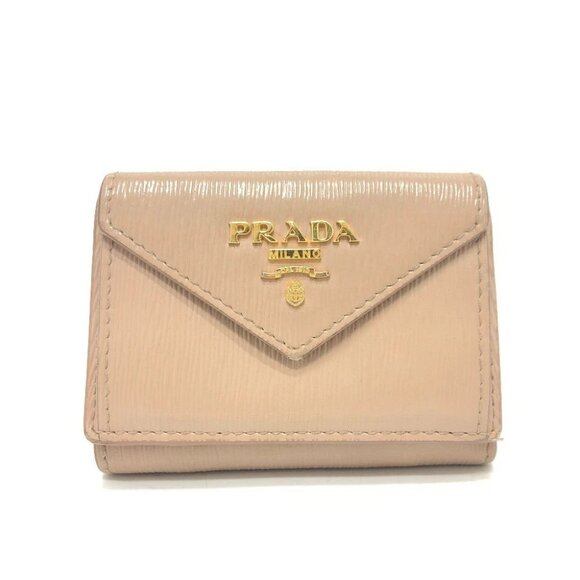 PRADA 1MH021 logo Compact Wallet Folding Wallet Compact Trifold wallet Beige - Picture 1 of 15